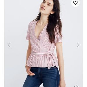 Madewell small Ruffle-Hem Wrap Top in Stripe Mix